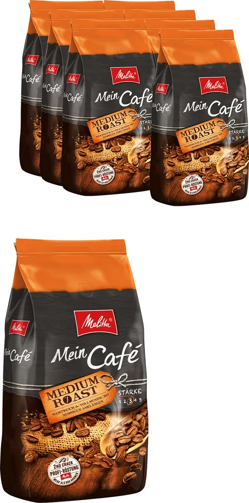 MELITTA Whole Coffee Beans Mein Café Medium Roast 8x1 kg velvety smooth full-bodied