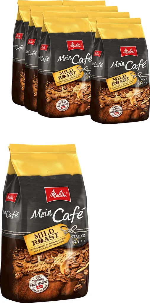 MELITTA Whole Coffee Beans Mein Café Mild Roast 8x1 kg harmoniously balanced