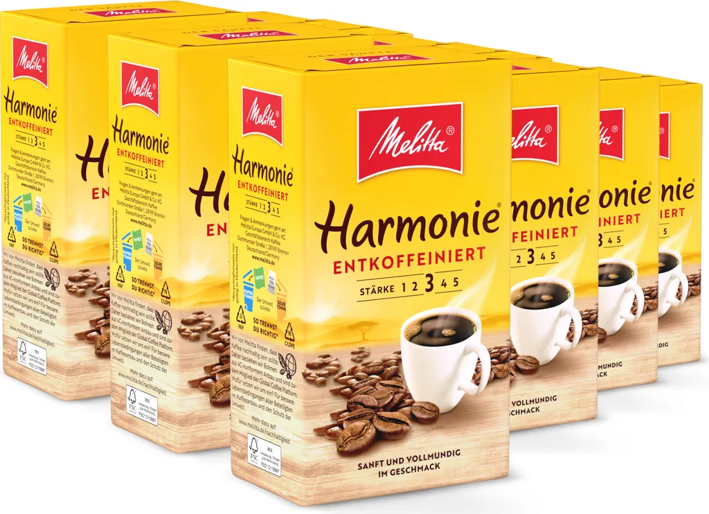 Melitta Harmonie Decaffeinated Ground Filter Coffee, in a set