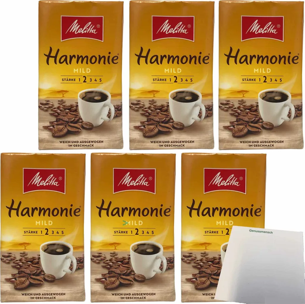 Melitta Harmonie Mild Strength 2 Ground Roasted Coffee 6-pack (6x500g pack) + usy Block