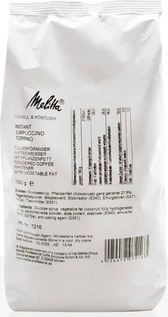 Melitta Instant Cappuccino Topping Milchpulver 10 x 1kg, für Automaten