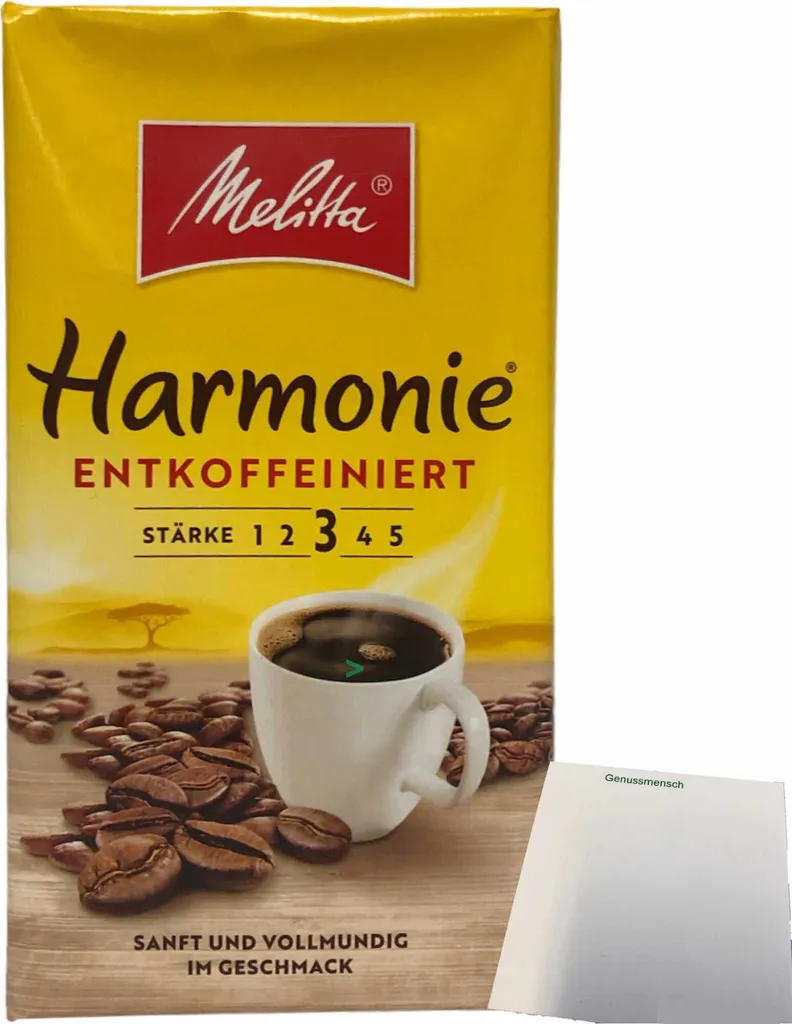 Melitta Coffee Harmonie decaffeinated ground strength 3 (1x500g pack) + usy block