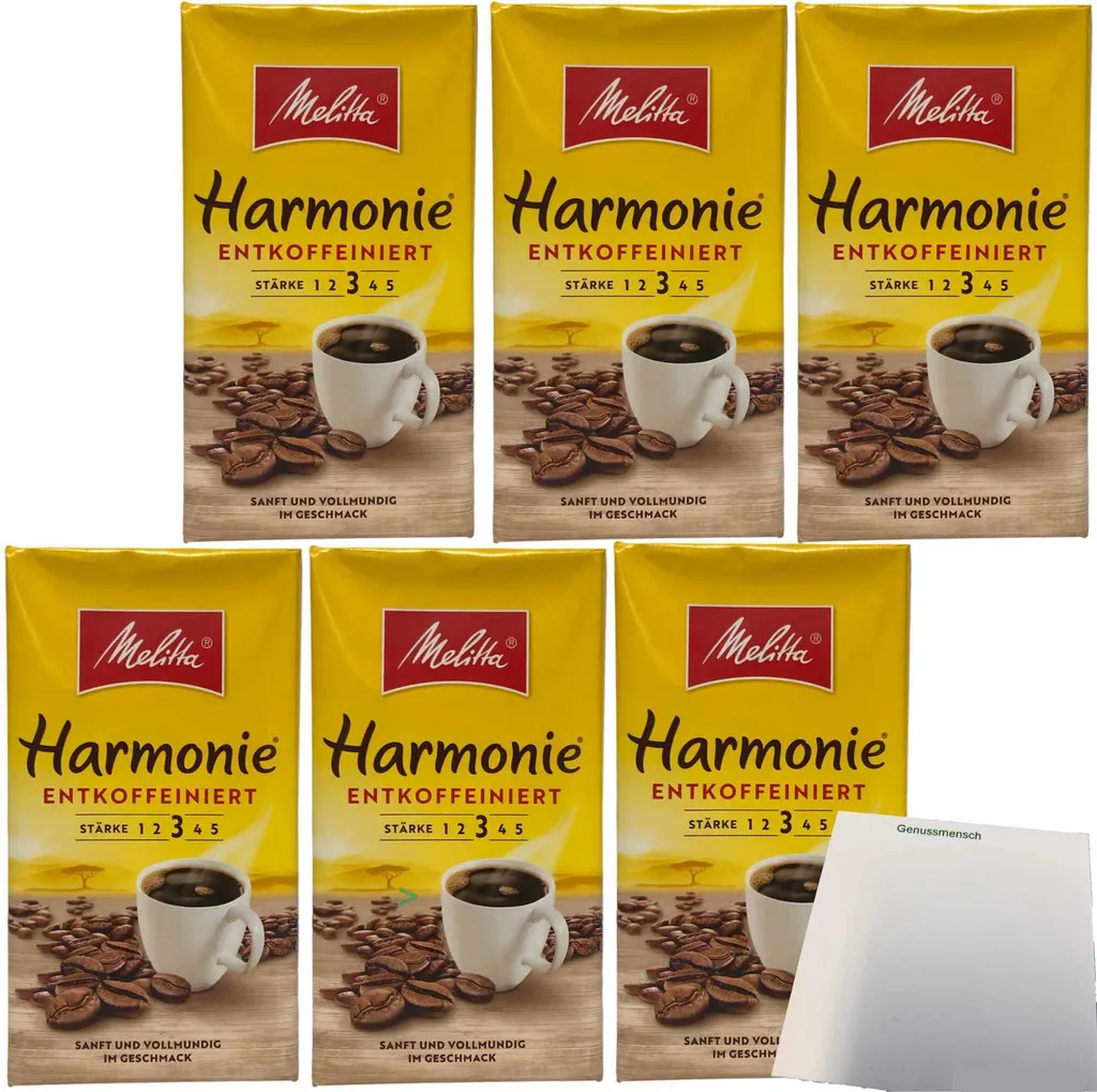 Melitta Coffee Harmonie decaffeinated ground strength 3 6-pack (6x500g pack) + usy block