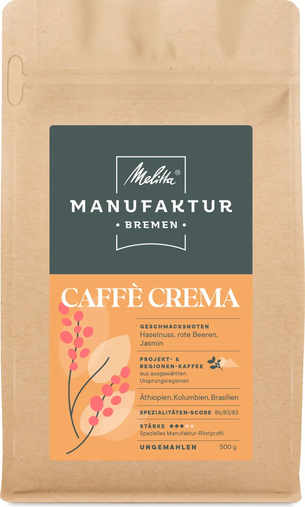 MELITTA Manufaktur-Kaffee Spezialitaten Caffè Crema Whole Bean Unground 500 g