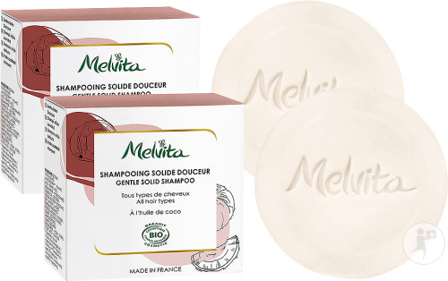 Melvita Shampoo Solid Coconut Oil Mild All Hair Types Organic 2x55g Promo 2nd Item -50%