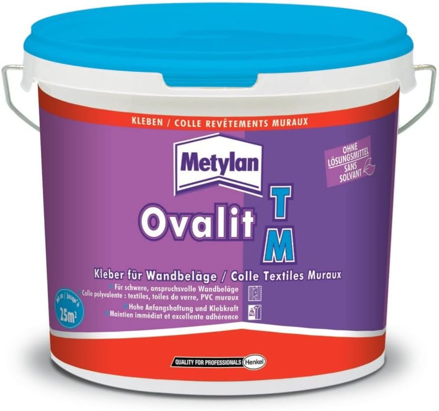 METYLAN Ovalit TM Adhesive for Wallpaper, Ready to Use Adhesive for Wall Textiles and Glass Canvas, 5 kg Bucket