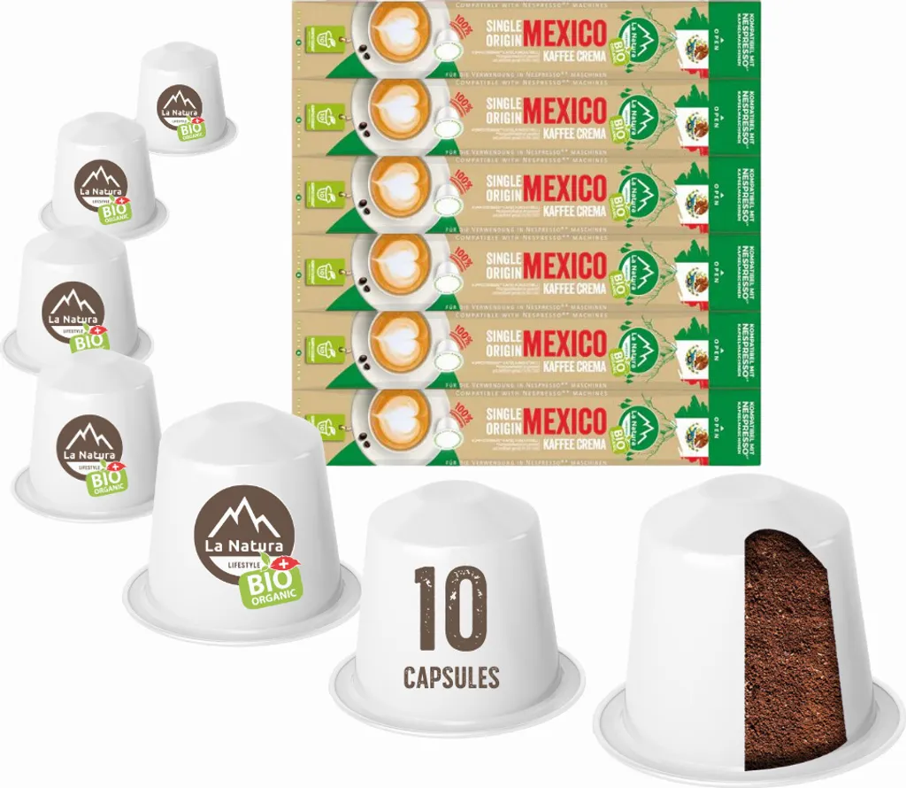 Mexico Plantation Single Origin Coffee - 60 Coffee Capsules | La Natura Lifestyle Organic 306g | Bio-based | Nespresso®*³ compatible