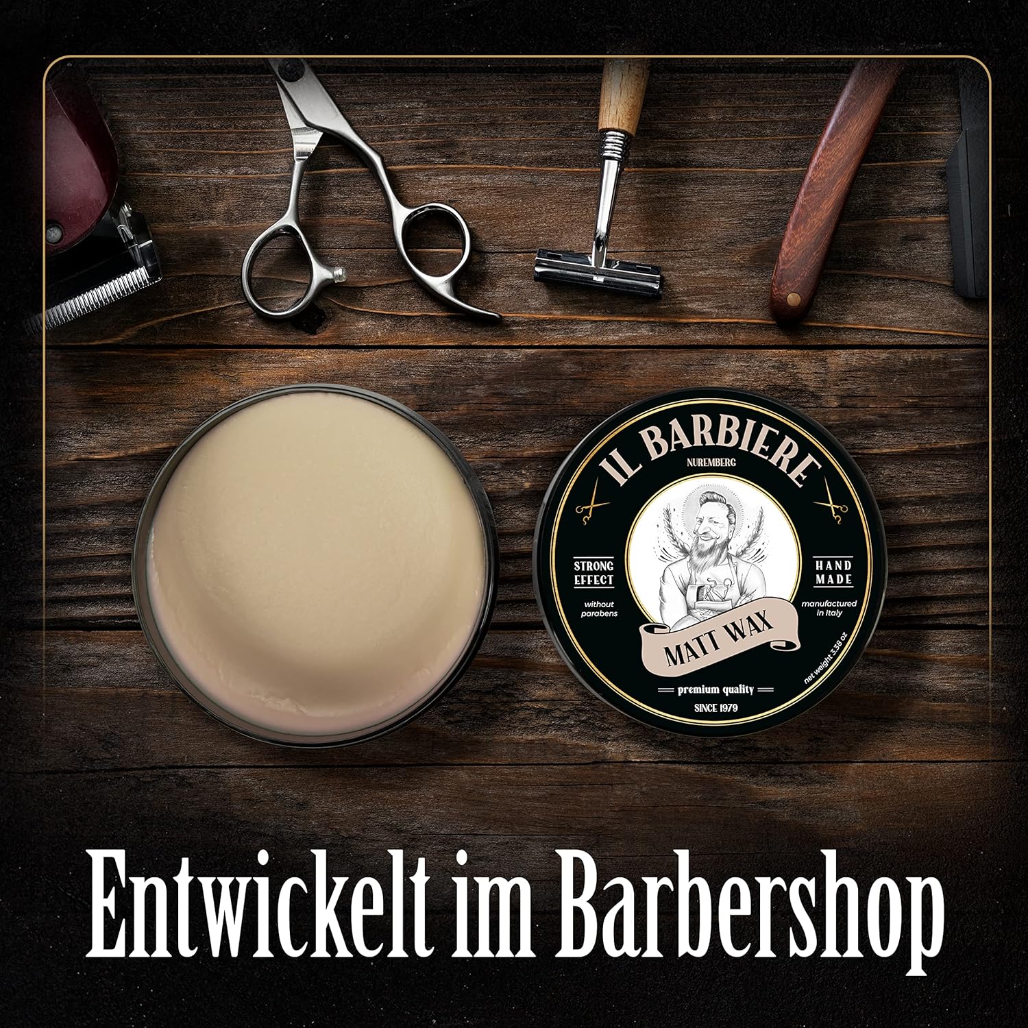 barbiere Il Barbiere® Dry Wax Pomade Water-Based - Natural Finish, Optimal Hold, Pom, ‎dry