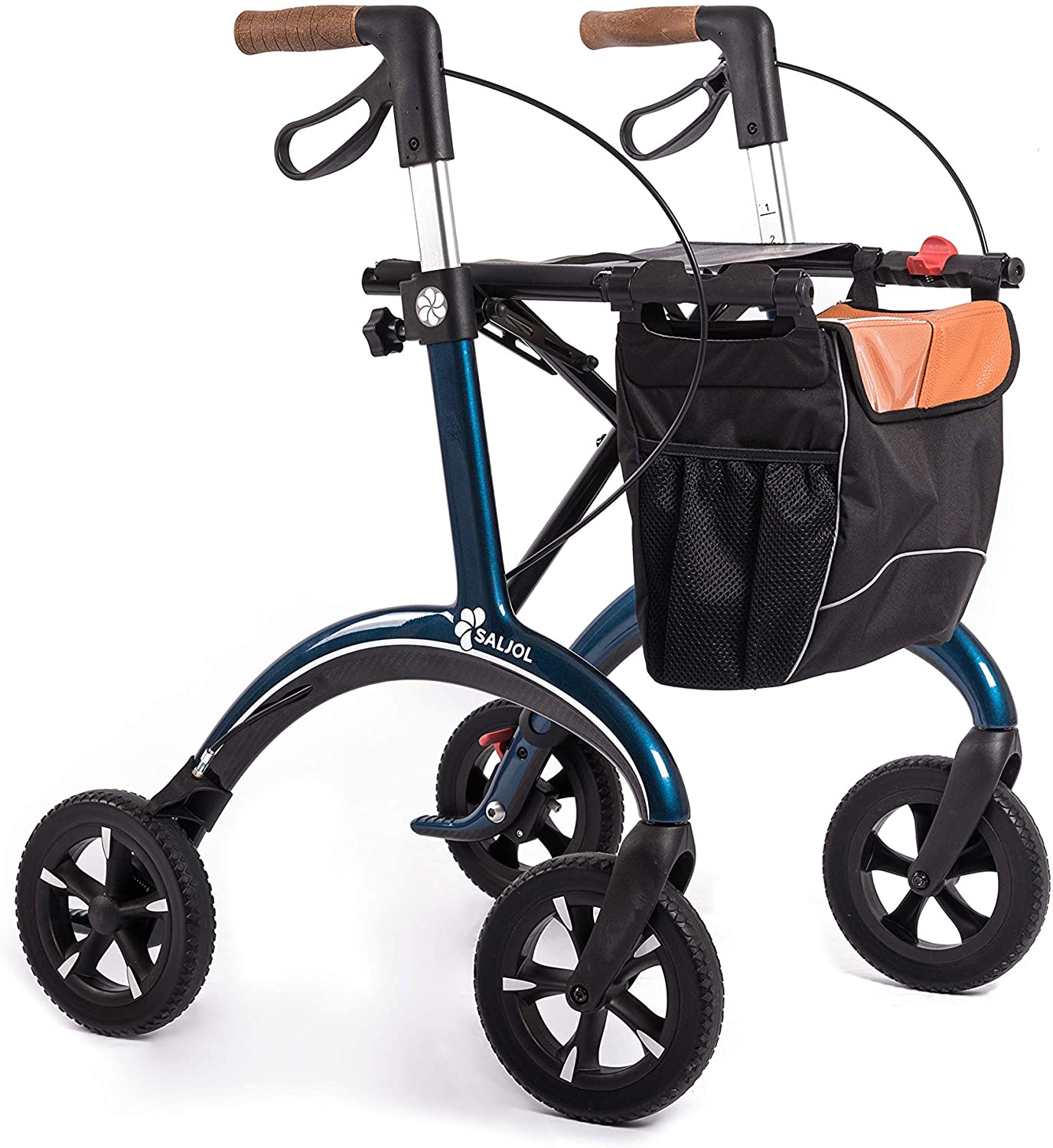 Saljol Premium Carbon Rollator with Soft Tyres, Switchable Grinding Brake, 