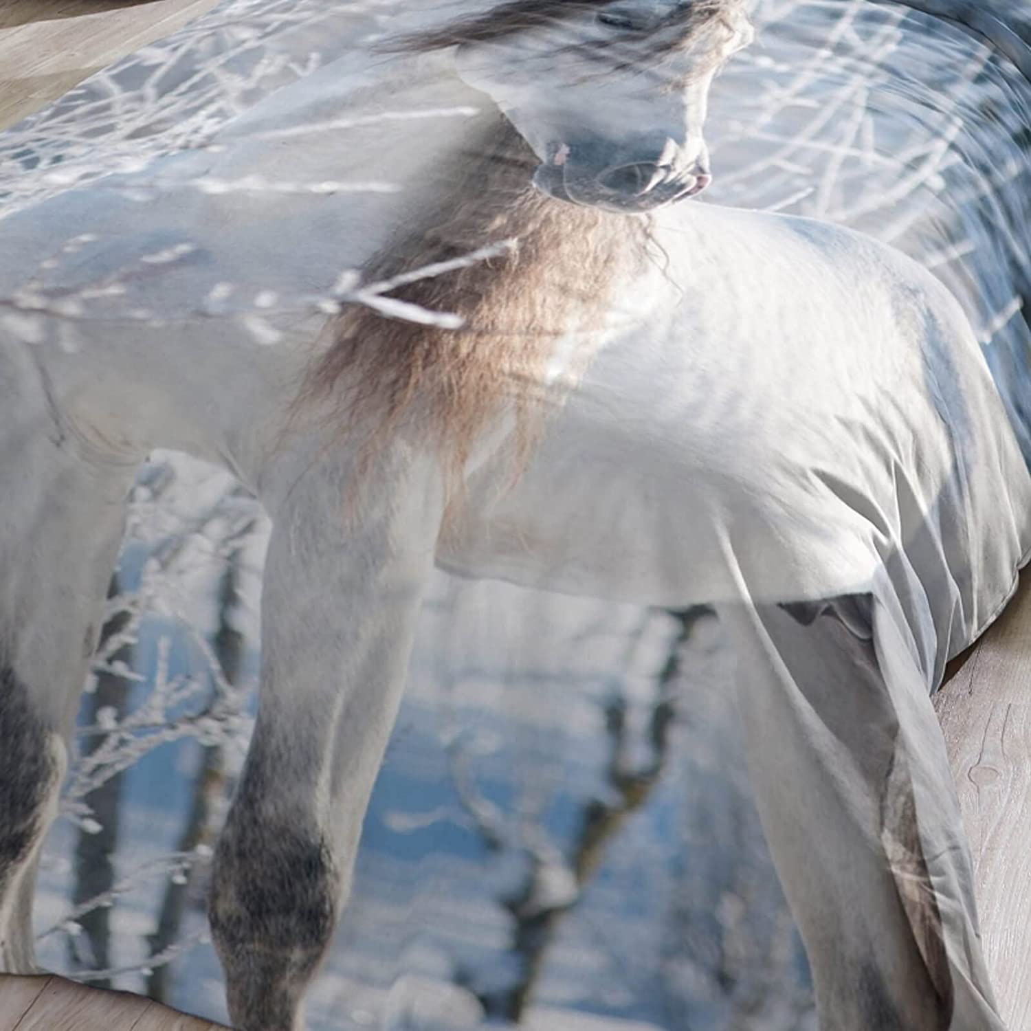 ESPiCO Trendy Bedding Snow Horse Snow Winter Mane Tail Animal Motif Flannel