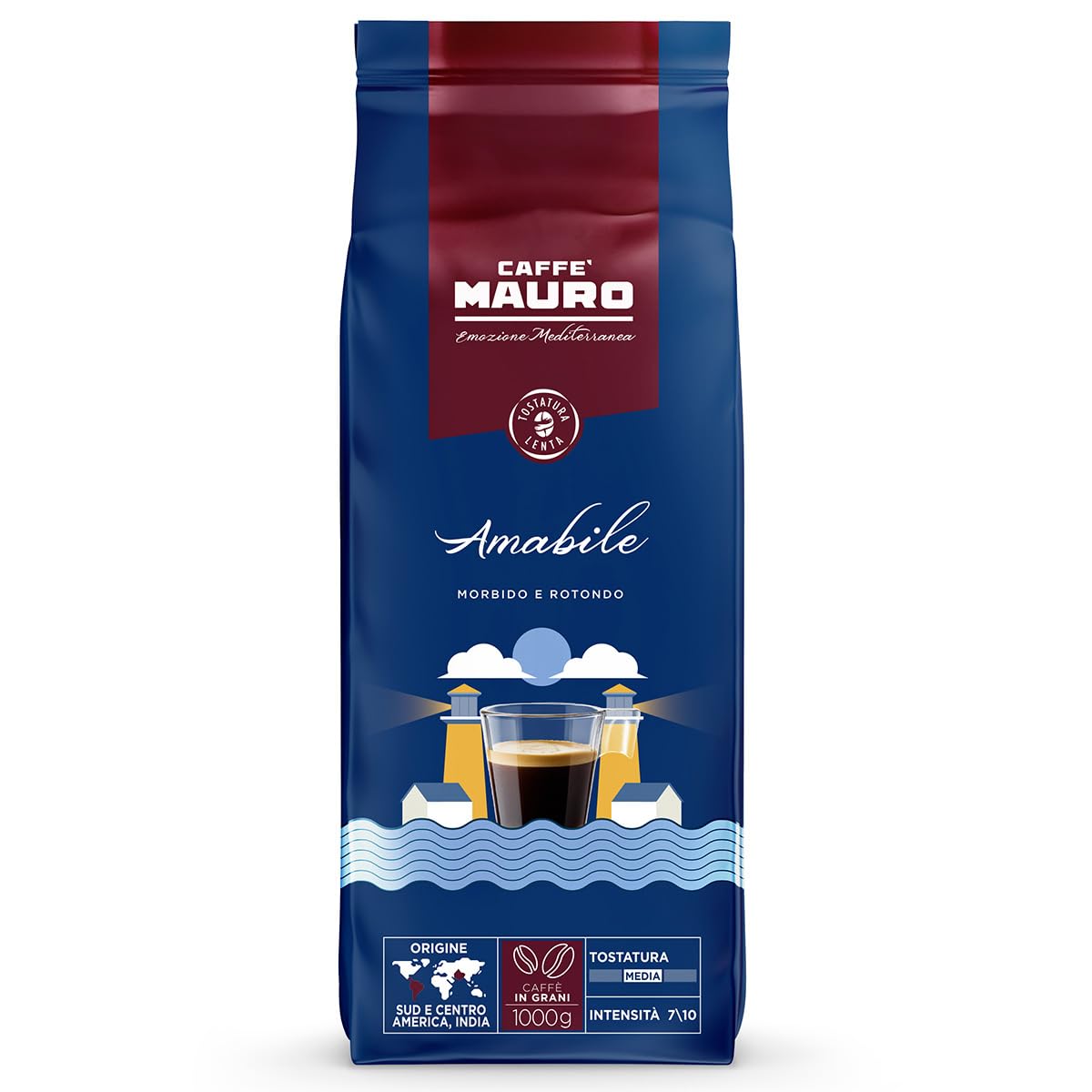 Caffè Mauro - Coffee Beans - 1 kg - Amabile Blend - Medium Roast - Intensity 7/10 - Made in Italy - 1 kg Pack