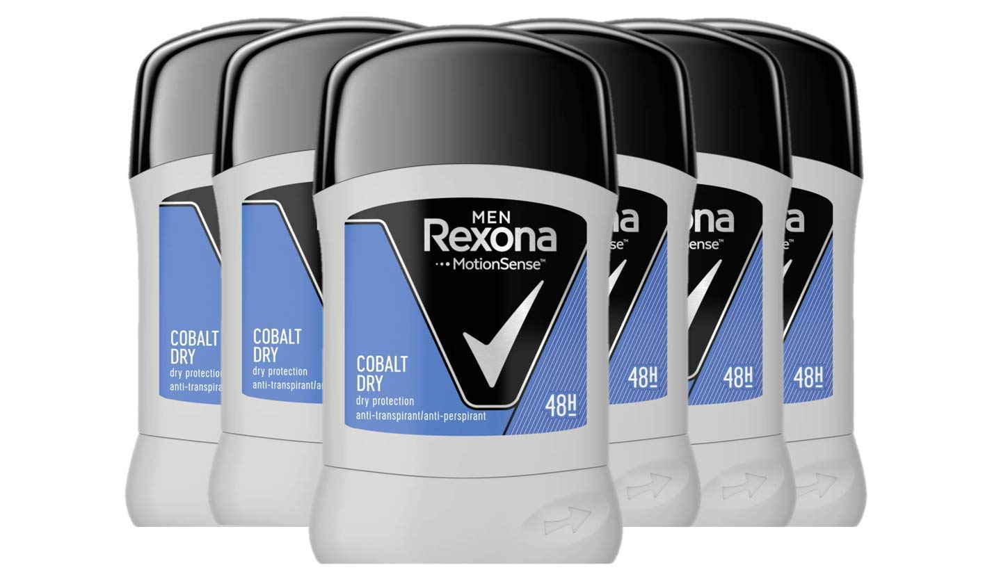Rexona Men\'s Deodorant Stick, Cobalt, Dry Antiperspirant, Pack of 6 x 50 ml