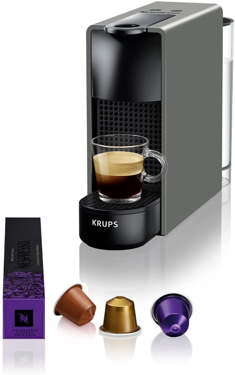 Krups Nespresso XN110B Essenza Mini coffee capsule machine, 1260 watts, gray, 0.7 liters [energy class A]