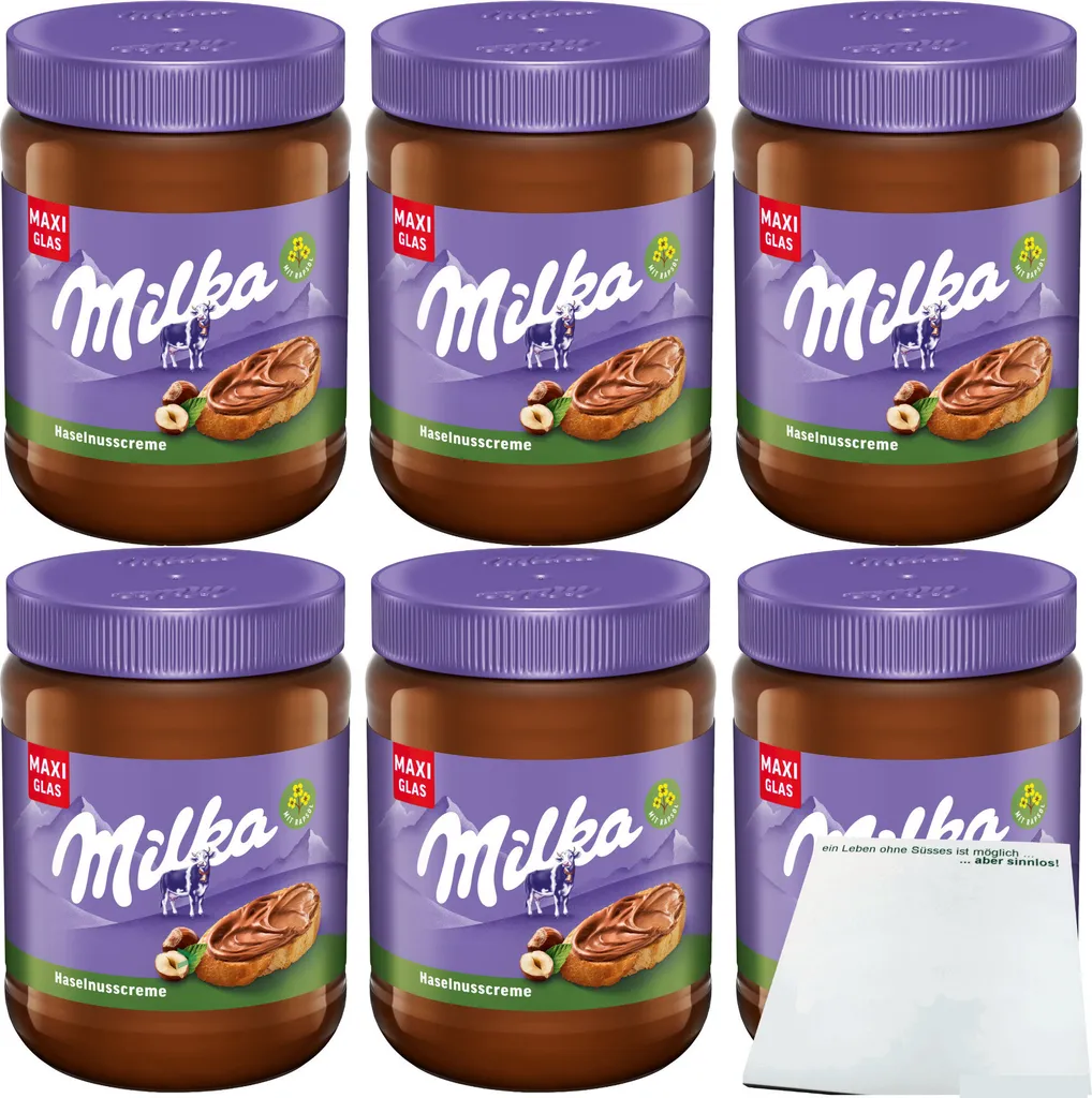 milka Haselnusscreme Brotaufstrich 6er Pack (6x600g MAXI Glas) + usy Block