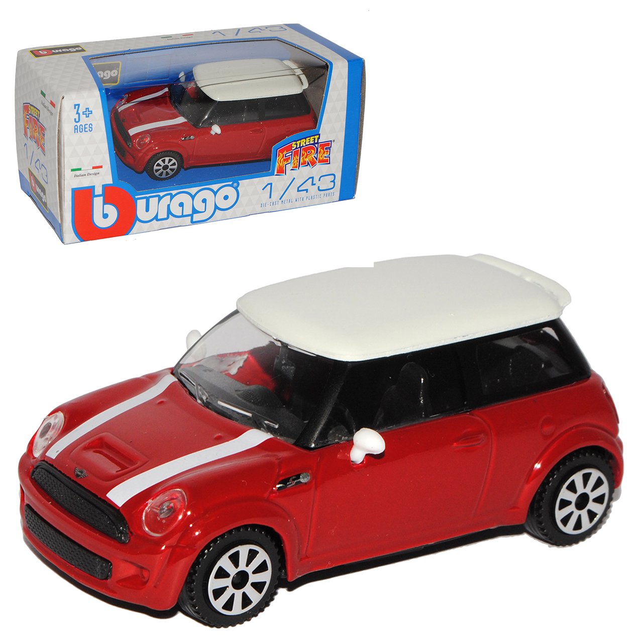 Mini Cooper S Red White Roof R56 From 2006 1/43 Bburago Model Car With Or W