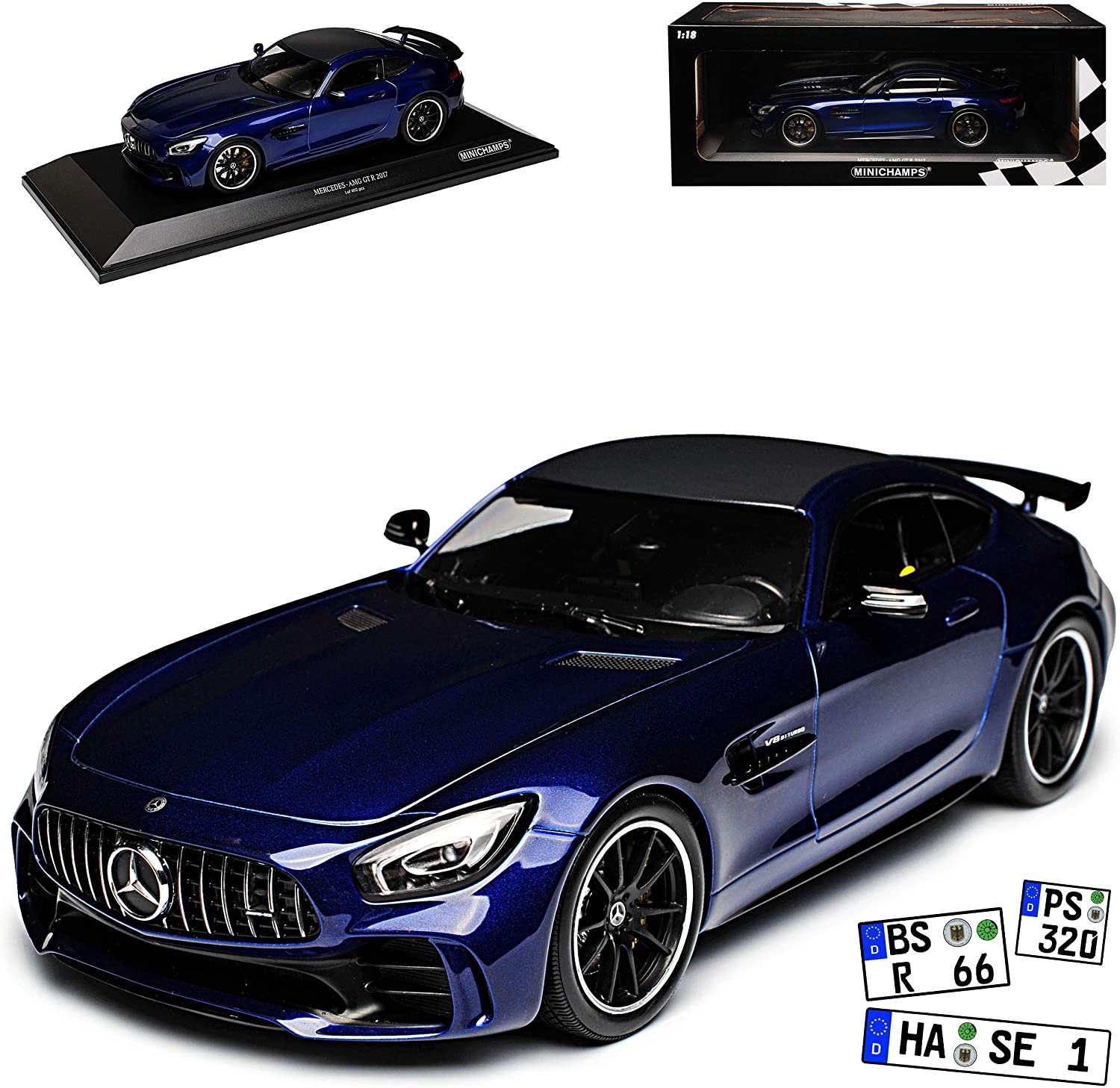 Minichamps Mercedes-Benz Amg Gt R Coupe Metallic Blue From 2014 1/18 Model 