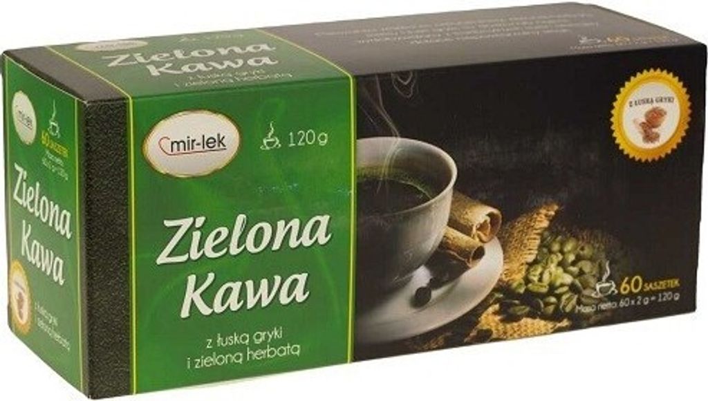 Mirlek green coffee with buckwheat hulls, 60 bags.