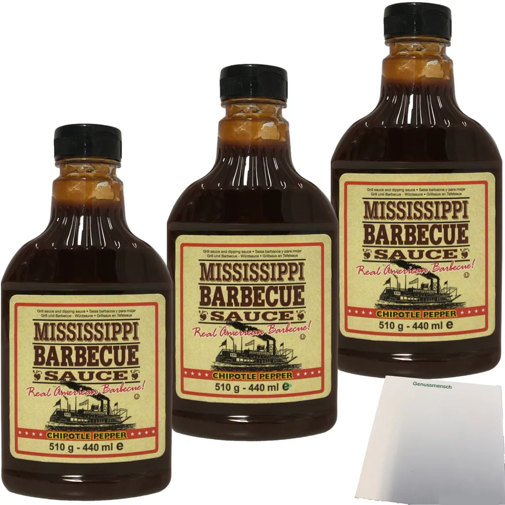 Mississippi Barbecue Sauce Chipotle Pepper Grill Sauce Pack of 3 (3x510g bottle) + usy block