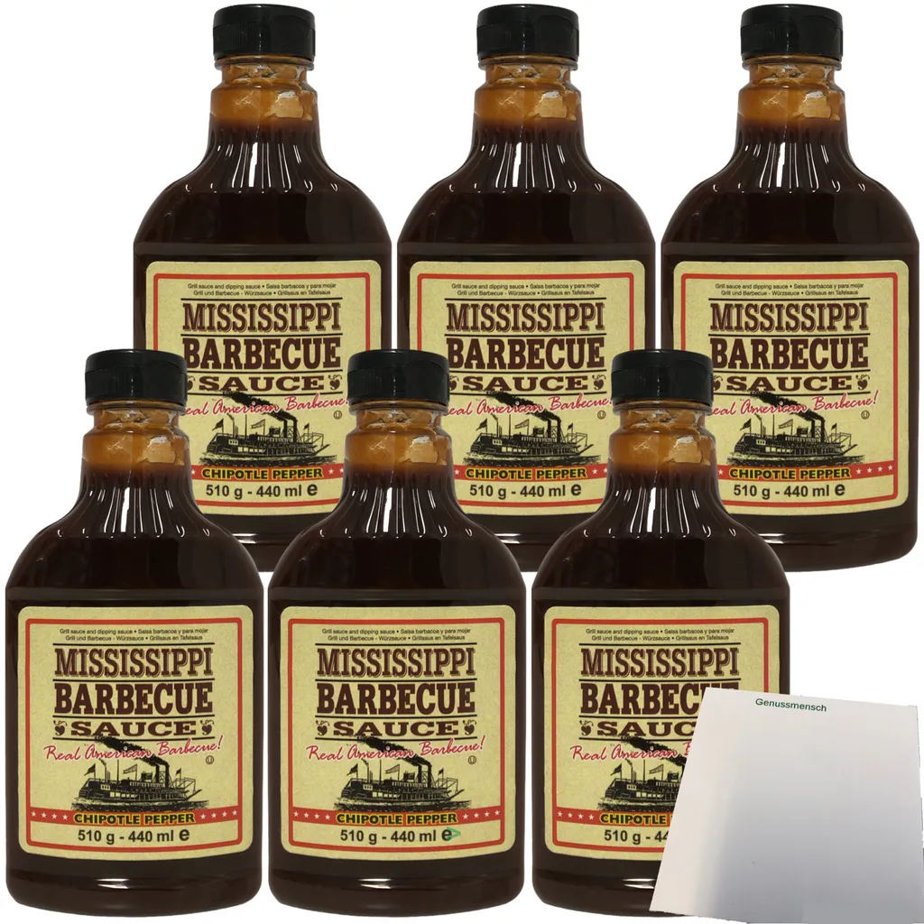 Mississippi Barbecue Sauce Chipotle Pepper Grill Sauce 6-pack (6x510g bottle) + usy Block