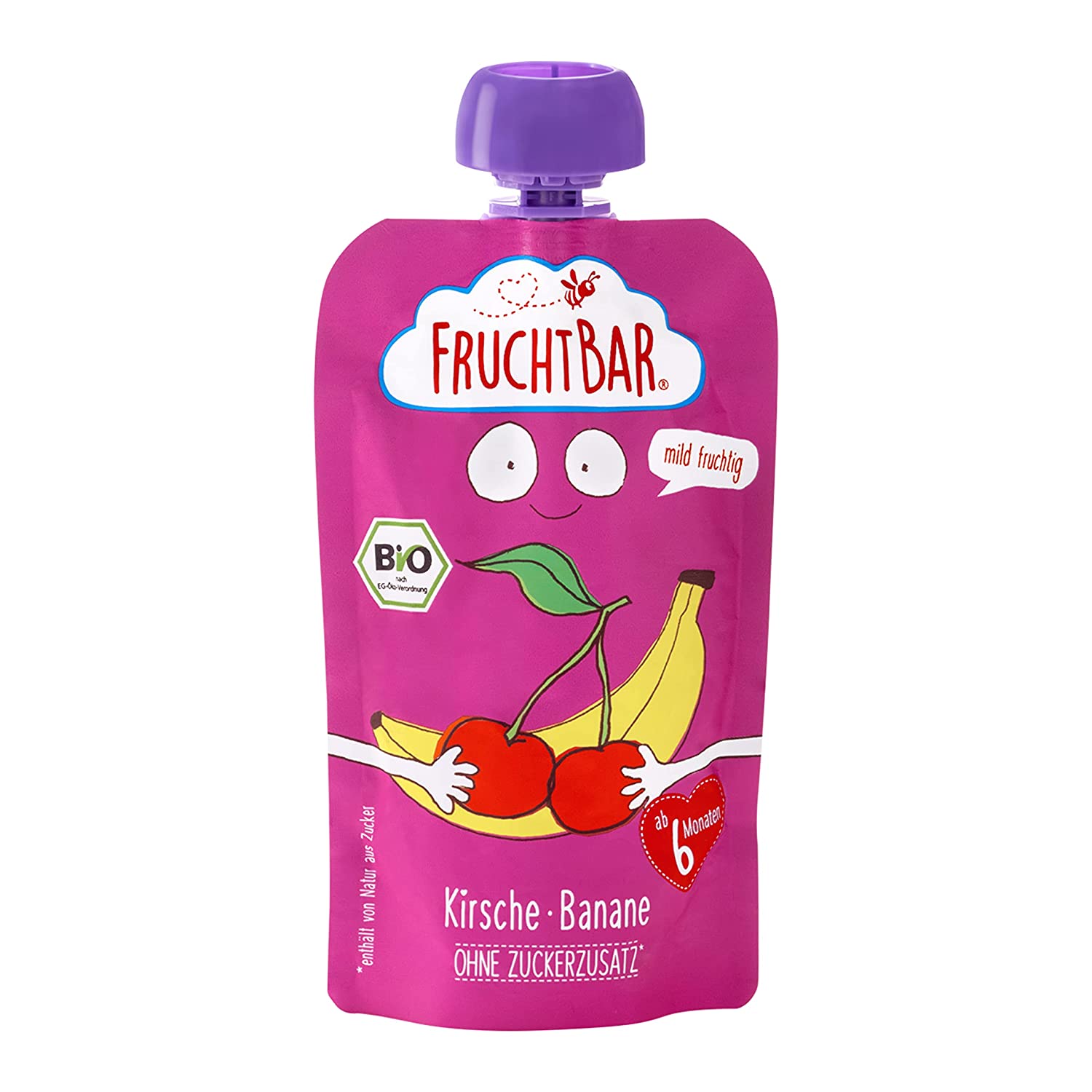 FruchtBar Bio Fruchtpüree Kirsche-Banane, im Quetschbeutel, 8x120g