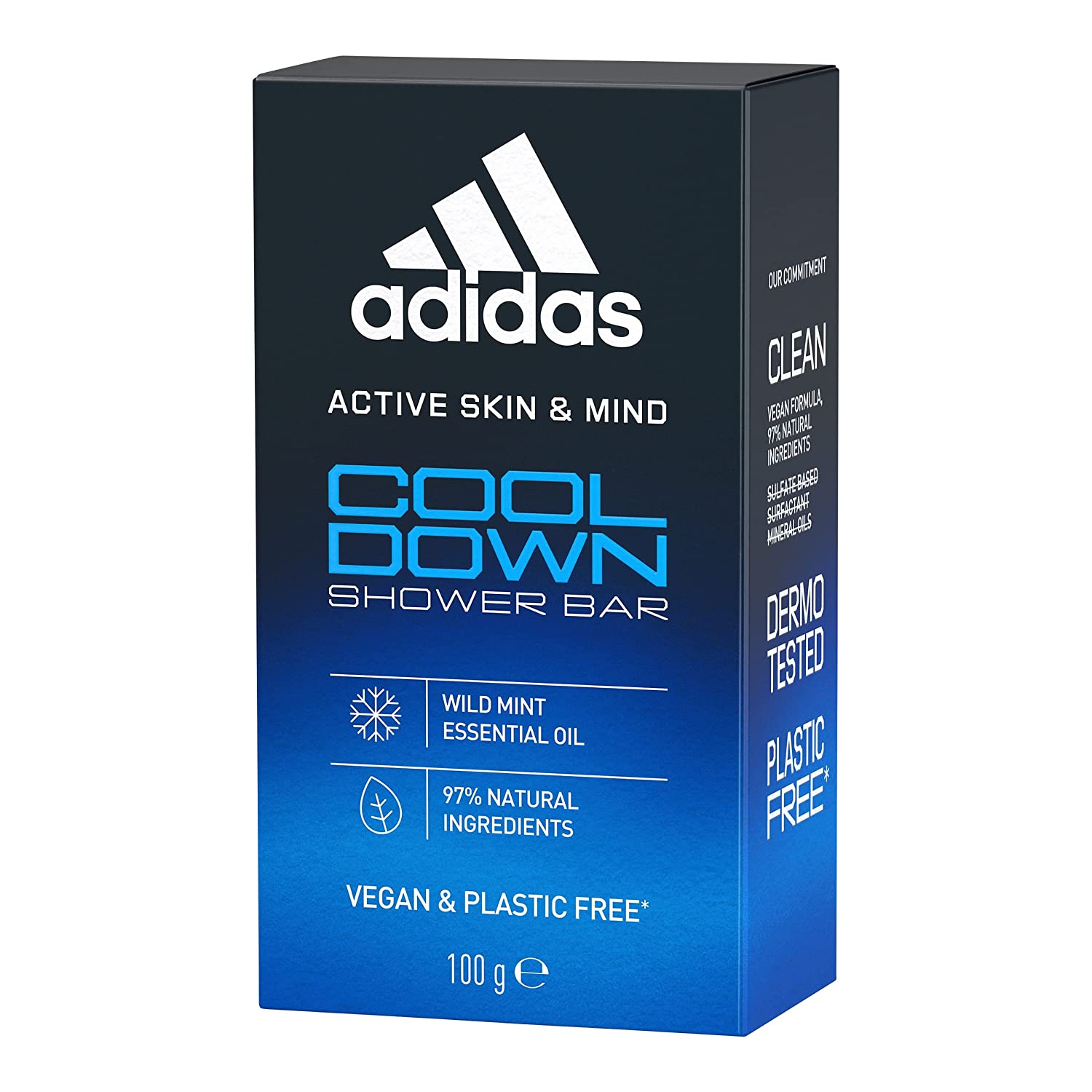 adidas Cool Down Solid Shower for Him with Mint Essential Oil and Gentle Ingredients, Vegan, 100g