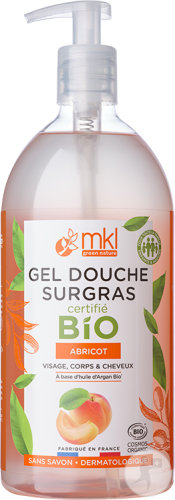 MKL Green Nature Moisturizing Shower Gel Apricot Organic Face Body and Hair Pump Bottle 1l