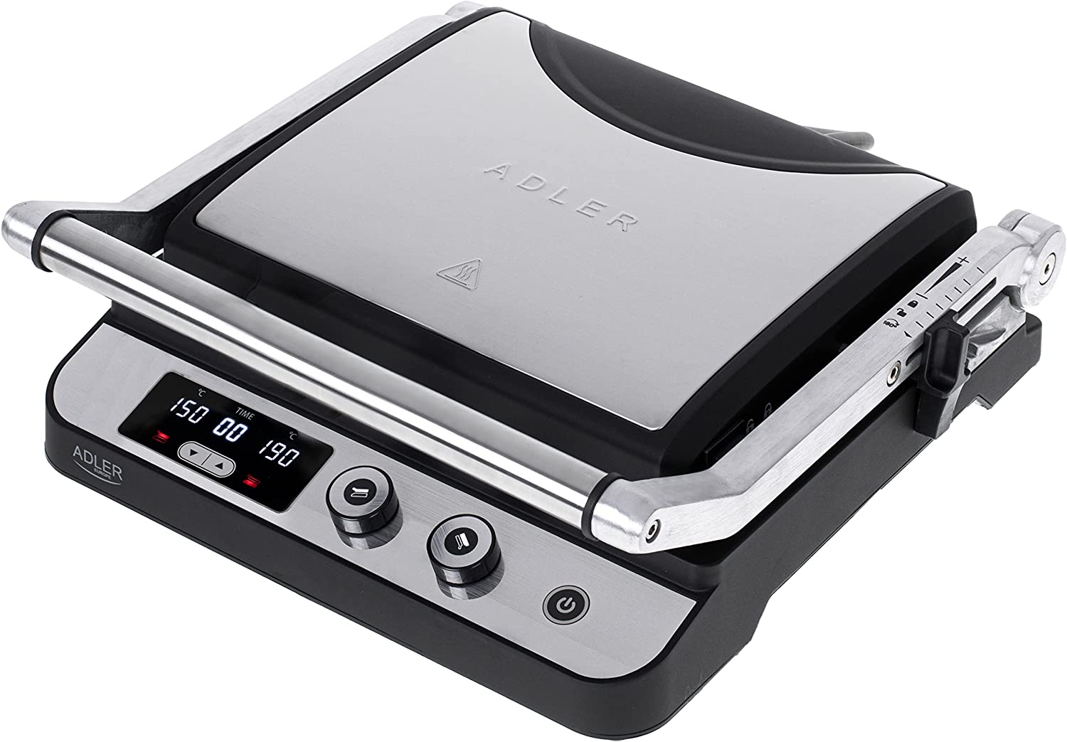 Young Adler AD3059 Contact Grill 2-in-1, 2 removable plates, LED display, timer, double grill surface, separate temperature regulation, electric table grill, 3000 W, 36 x 36 x 14 cm