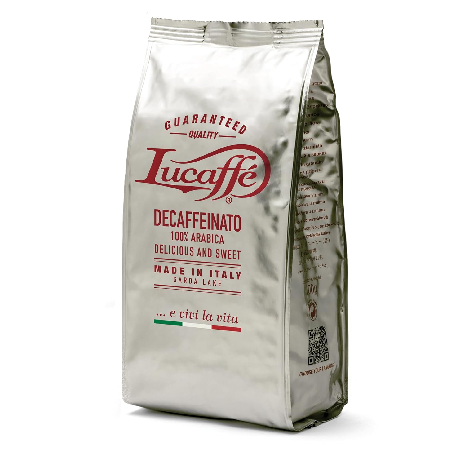 Lucaffè Decaffeinated Coffee Beans Decaffeinato, 700 g, Coffee Beans for Grinding Espresso without Caffeine, Dark Roast, Sweet and Fruity Taste, Creamy, Intense Aroma