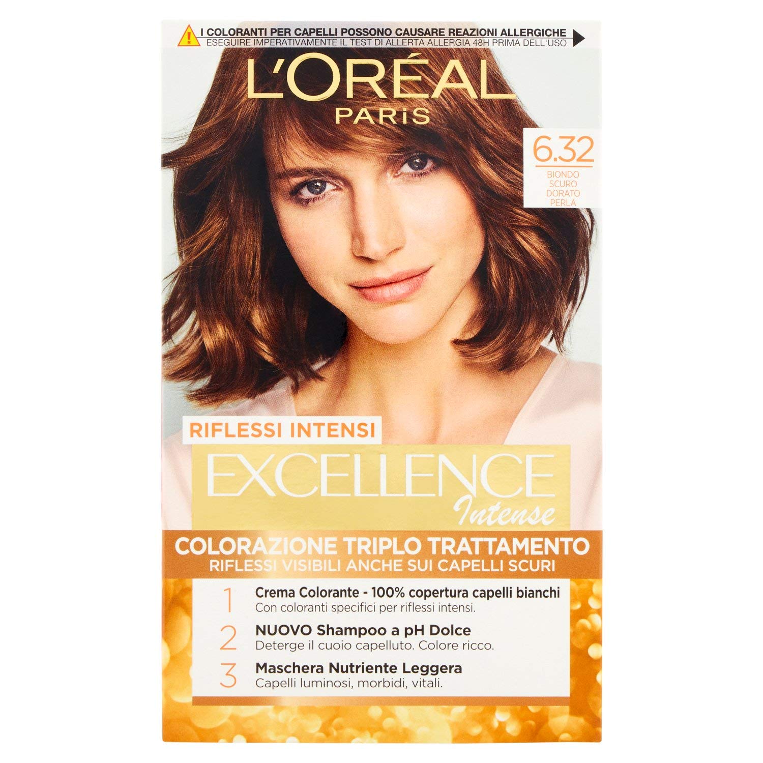 L \ 'Oréal Paris Excellence Coloration with Triple Treatment Covers White Hair from 6.32 Biondo Scuro Dorato Perla