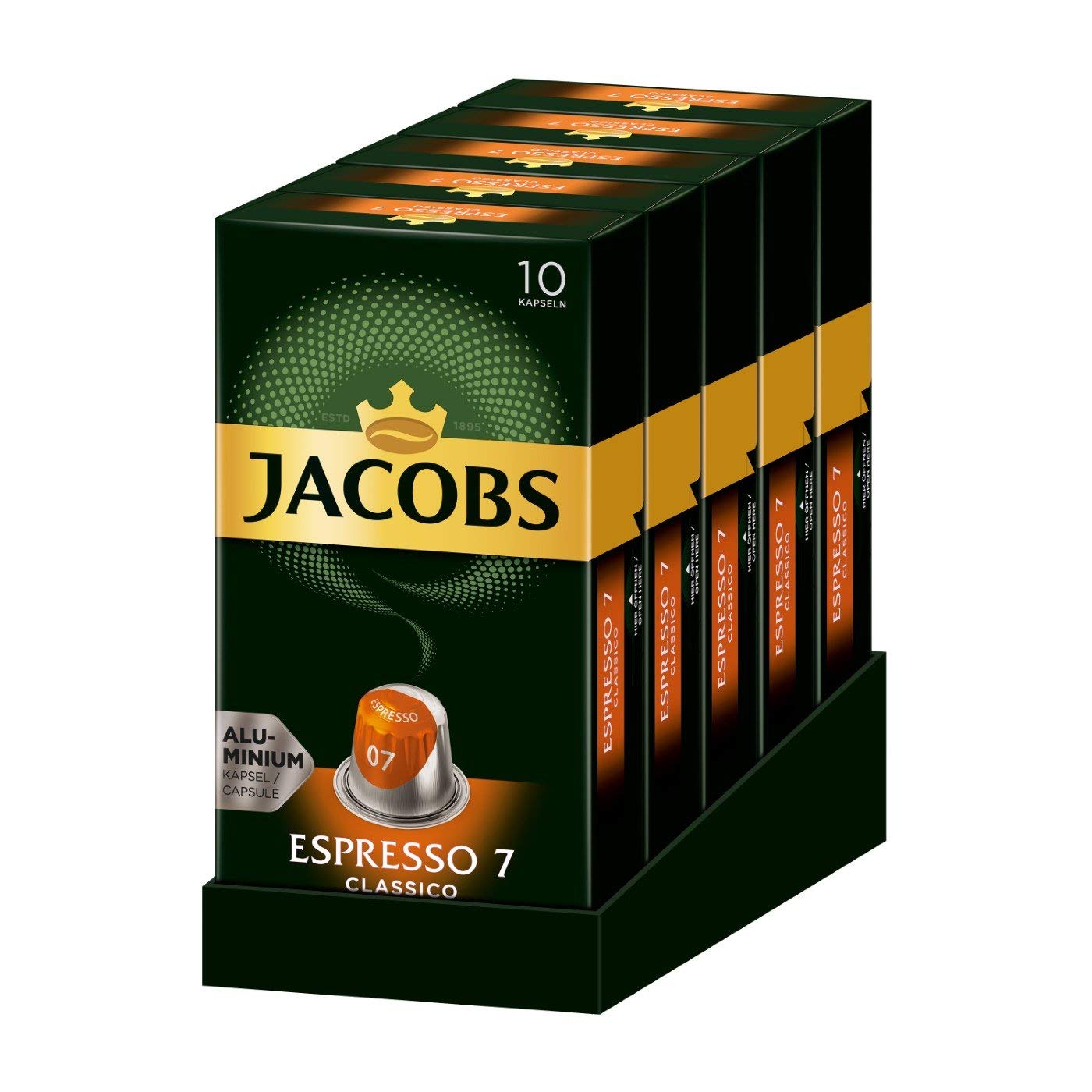 Jacobs Espresso Classico Capsules Intensity 7 - 50 Nespresso (R) Compatible Aluminum Coffee Capsules Pack of 5 (5 x 52 g)