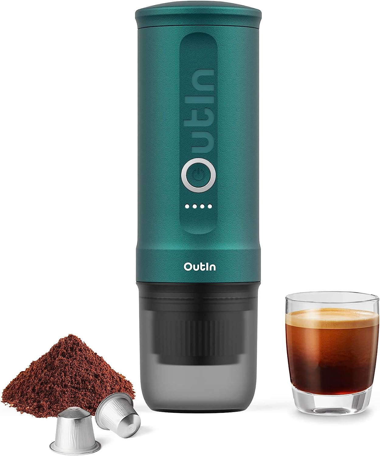 Outin nano Portable Battery Coffee Machine With Self-Heating in 3-4 Minutes, 20 bar 12V 24V Car Espresso Machine with Carry Case, Compatible with NS Capsules & Coffee Powder (Teal)