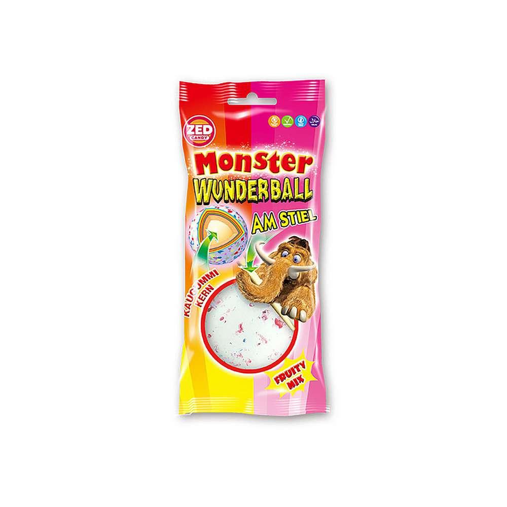 Monster Wunderball Fruity Mix on a stick, with bubble gum core