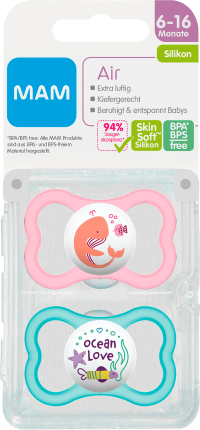 MAM Pacifier Air Silicone, Pink/green 6-16 months, 2 pcs