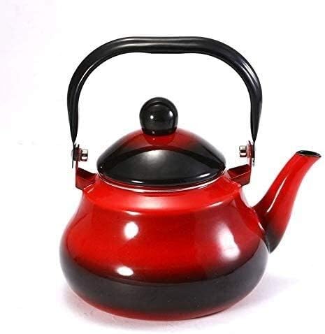 Kessel Red Gas Enamel on Steel Teapot Flowers Enameled Teakettle Colourful Hot Water Tea Pot for Stovetop Small Retro Uomun
