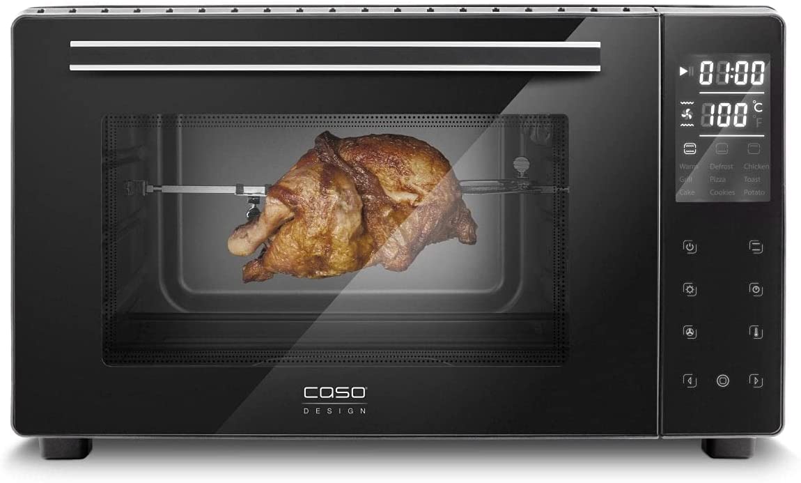 CASO TO32 Electronic Designer Oven with Approx. 32 L Cooking Chamber 5-Way Function: Hot Air, Rotisserie with Motor, Top Heat, Bottom Heat, Top and Bottom Heat, Includes Pizza Stone