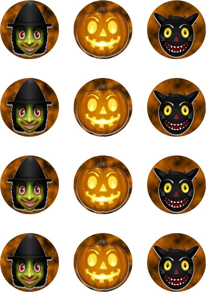 Muffin Toppers Cupcakes Muffins Halloween Sugar Paper Witch Pumpkin Cat HW25