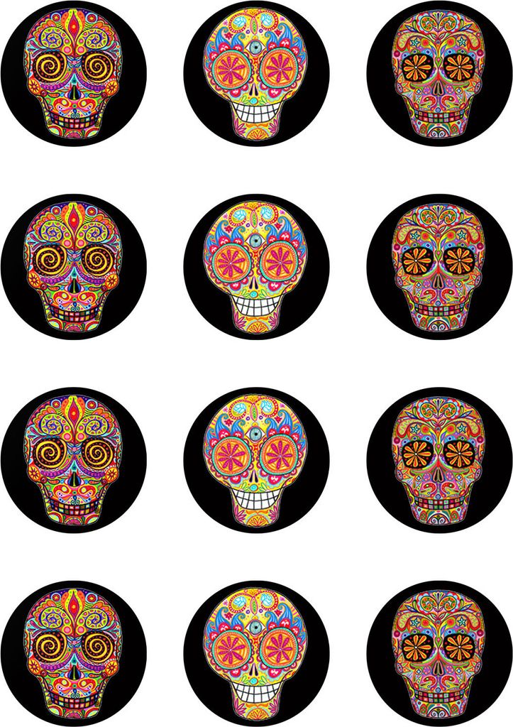 Muffin toppers cupcakes muffins Halloween sugar paper skull Dia de los Muertos (Day of the Dead) HW21