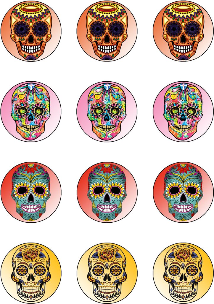 Muffin toppers cupcakes muffins Halloween sugar paper skull Dia de los Muertos (Day of the Dead) HW29
