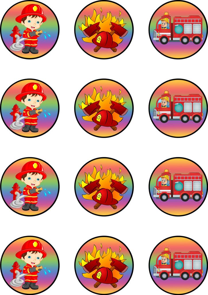 Muffin toppers cupcakes muffins children's birthday fire brigade F01 (sugar paper)