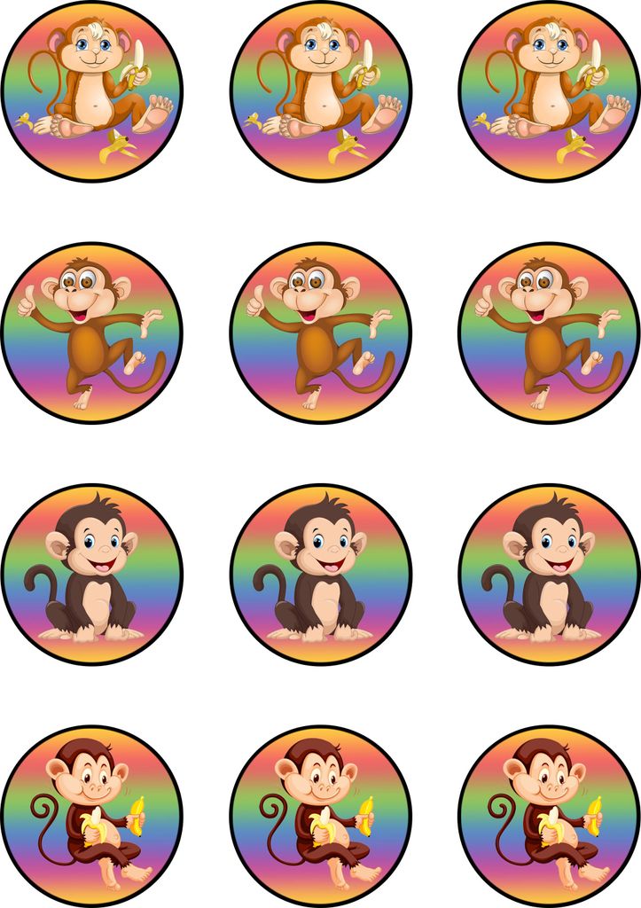 Muffin toppers cupcakes muffins children's birthday animals monkeys A01 (sugar paper)