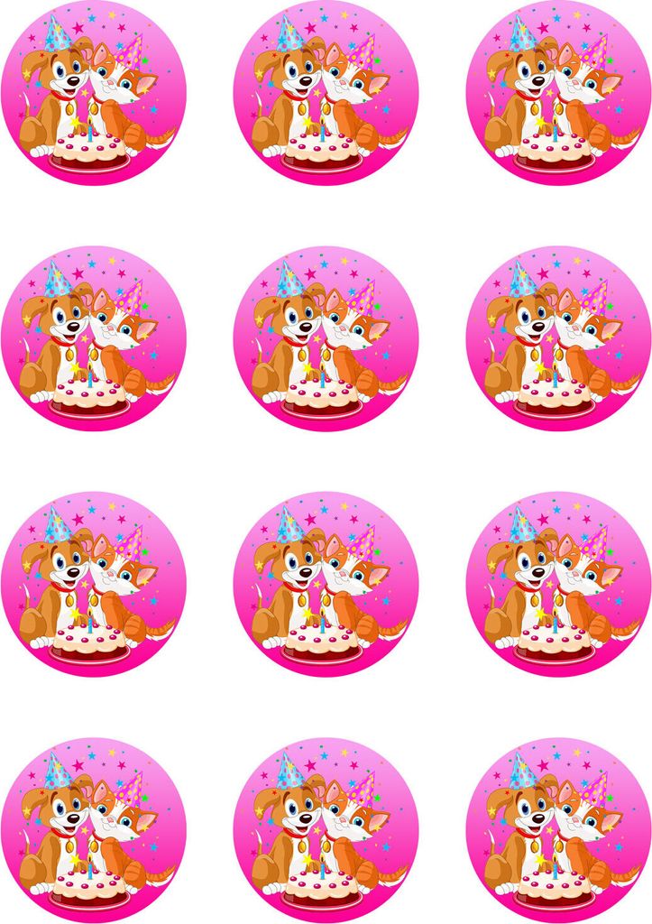 Muffin toppers cupcakes muffins sugar paper children's birthday dog ​​& cat GB01