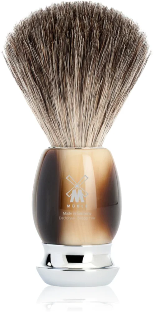 Mühle VIVO Brown Horn shaving brush made of badger hair