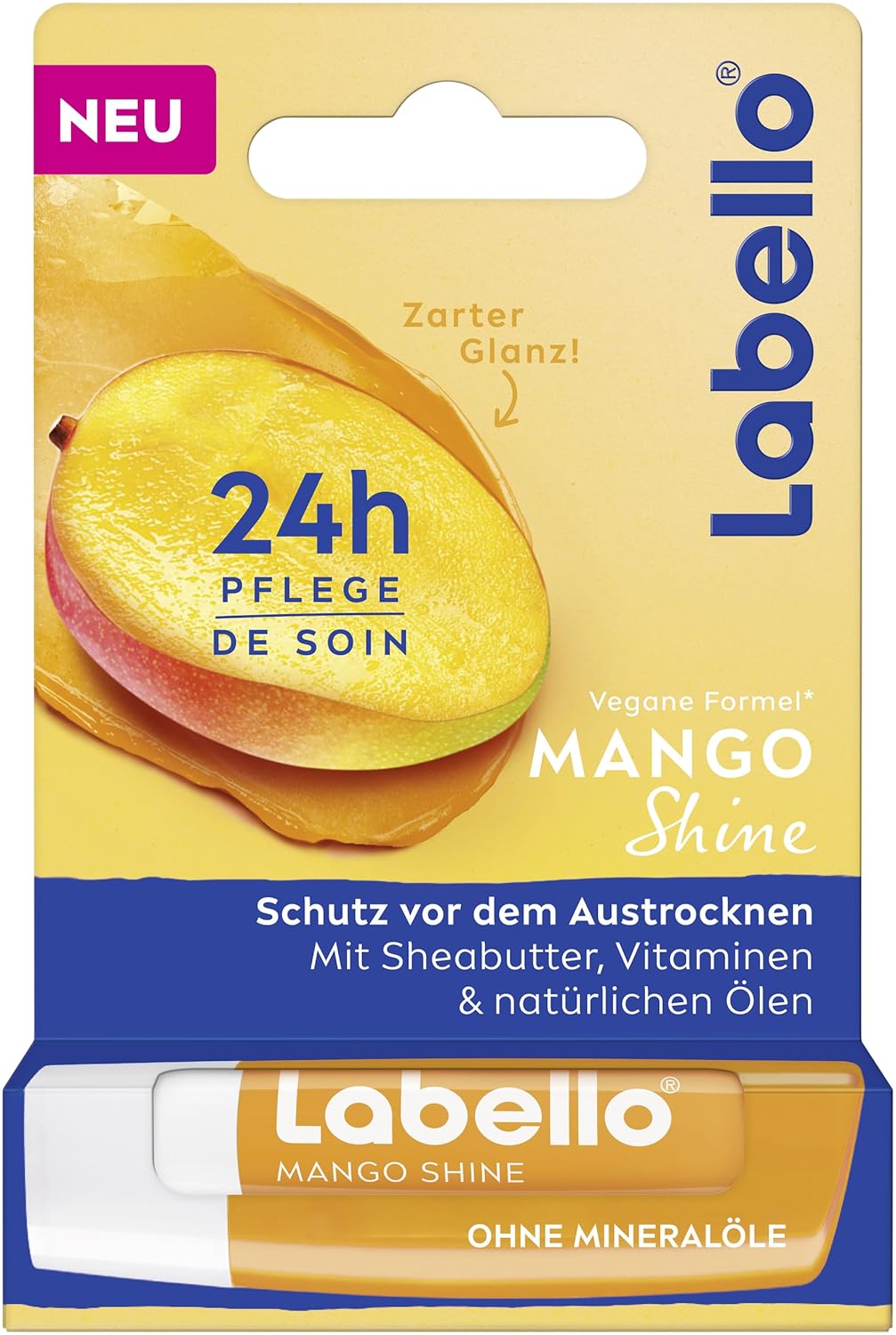 Labello Mango Shine, scented lip balm with natural oils and mango aroma, nourishing lip balm for a delicate shine on the lips (4.8 g)