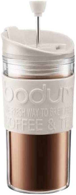Bodum Travel K 11102 Press Set Coffee Maker with Extra Drinking Bowl 0.35 l Cream White