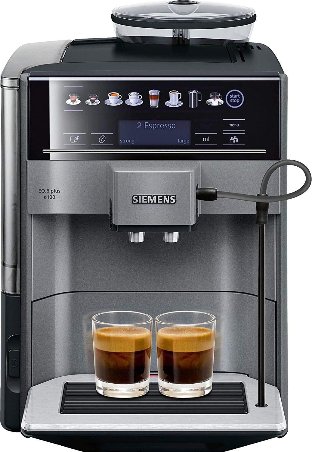 Siemens EQ.6 plus s100 TE651209RW Fully Automatic Coffee Machine, Menu Language not in German, Polycarbonate, 1.7 Litres, Black, Titanium