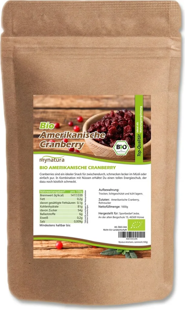 Mynatura American Cranberries, dried 1Kg 1 bag