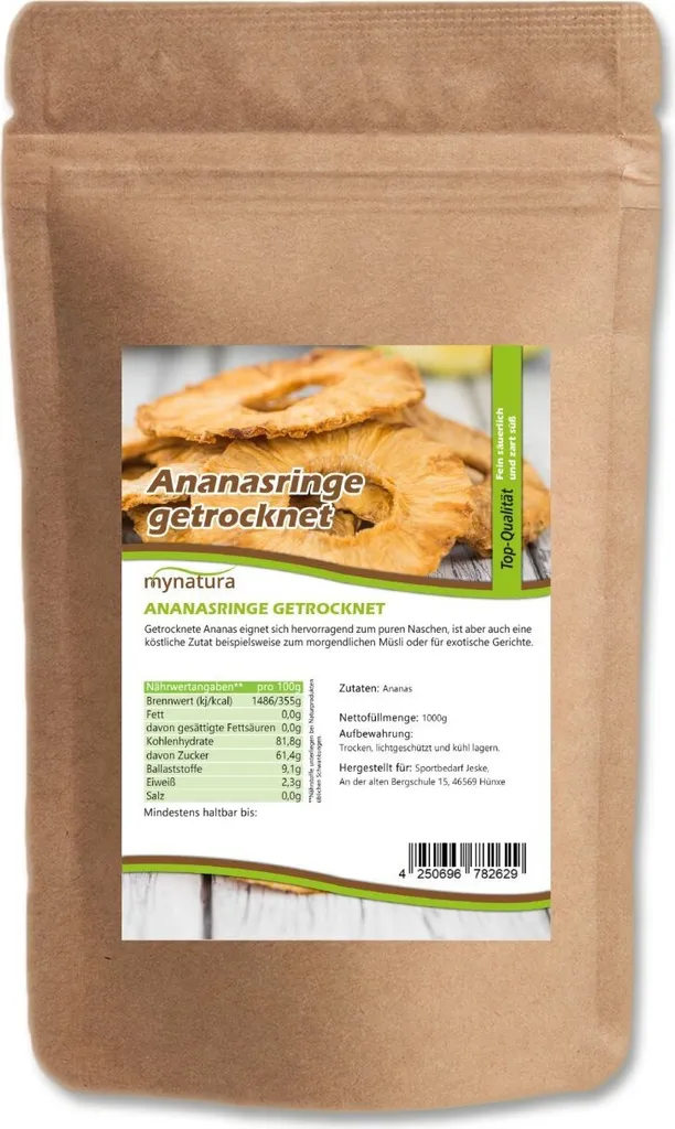 Mynatura dried pineapple rings without additives 1Kg 1 bag