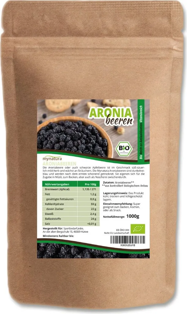 MynaturaAronia berries dried 1Kg 1 bag