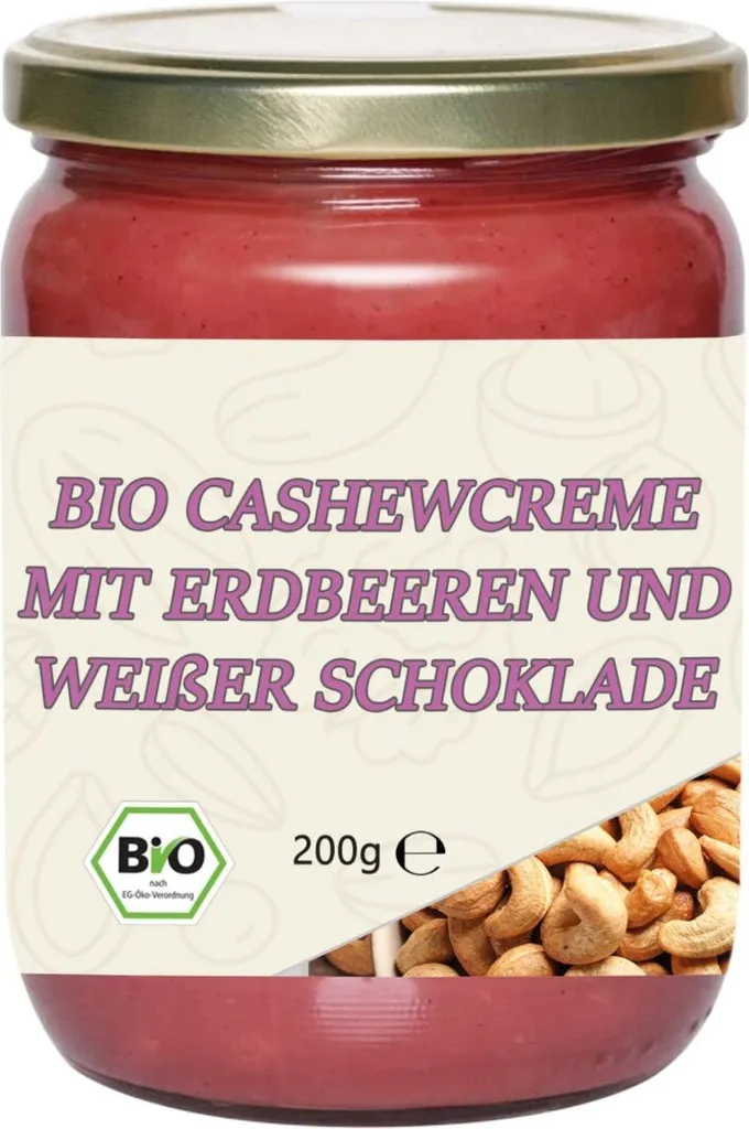MynaturaCashewcreme mit Erdbeeren und weißer Schokolade 200g Glas