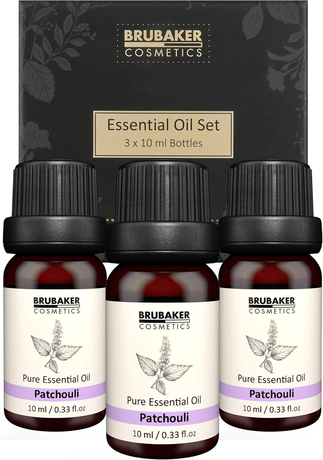 BRUBAKER Cosmetics Set of 3 Patchouli Oil - Relaxation & Sleep - Essential Oils Aromatherapy Gift Set 3 x 10 ml Patchouli Oil Vegan